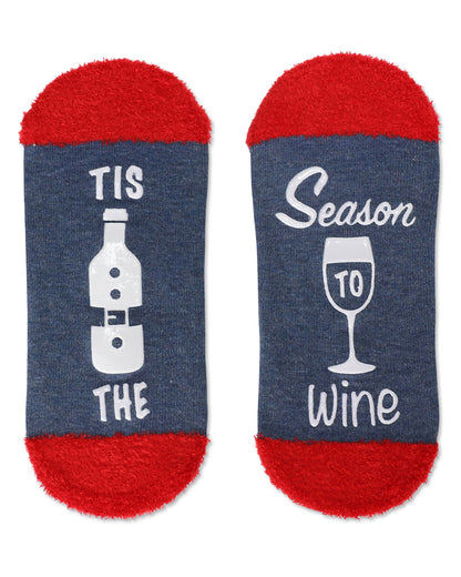 Women's Tis The Season To Wine Low-Cut Non-Skid Socks : Color: Dark Denim Heather