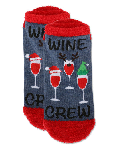 Women's Tis The Season To Wine Low-Cut Non-Skid Socks : Color: Dark Denim Heather