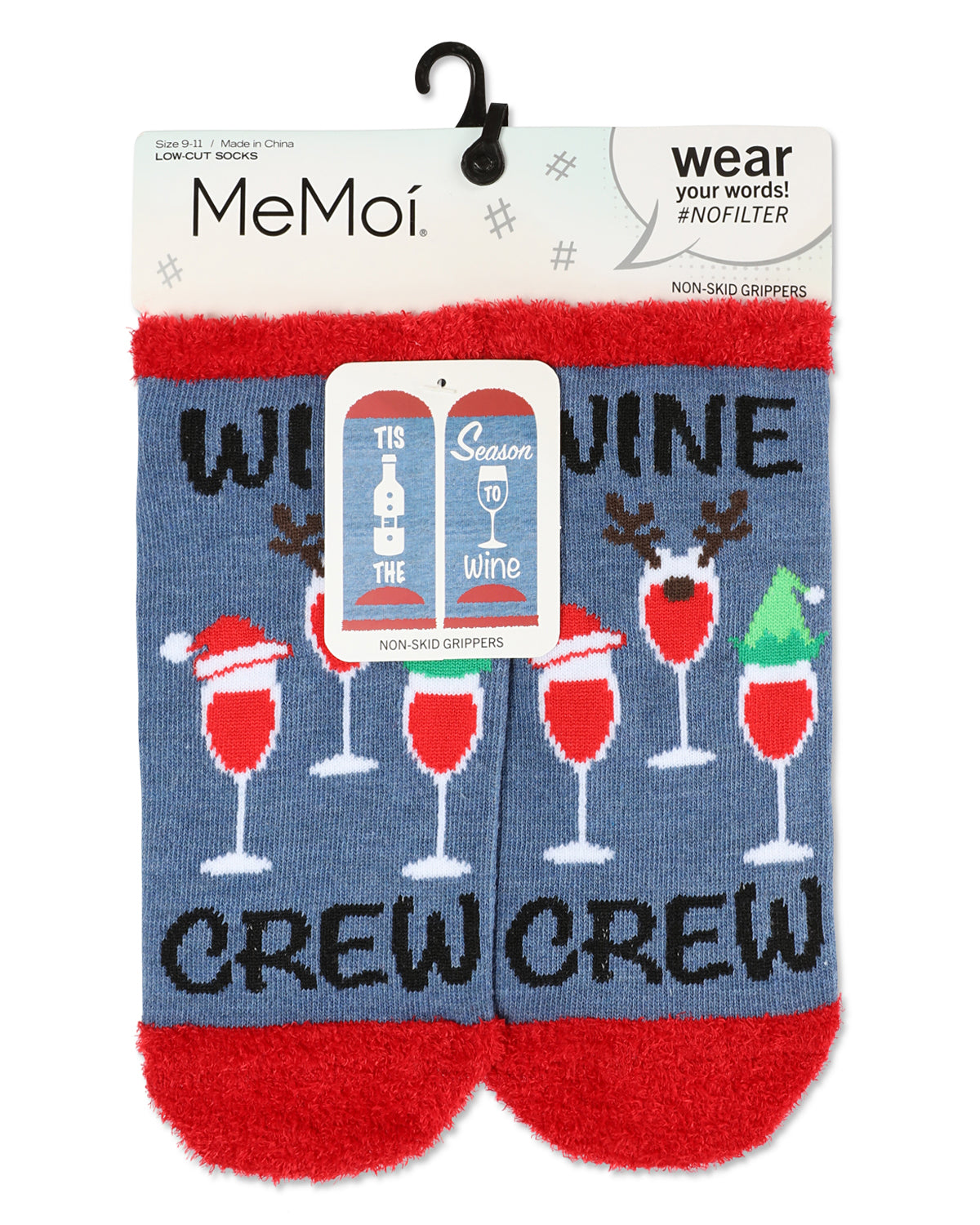 Women's Tis The Season To Wine Low-Cut Non-Skid Socks : Color: Dark Denim Heather