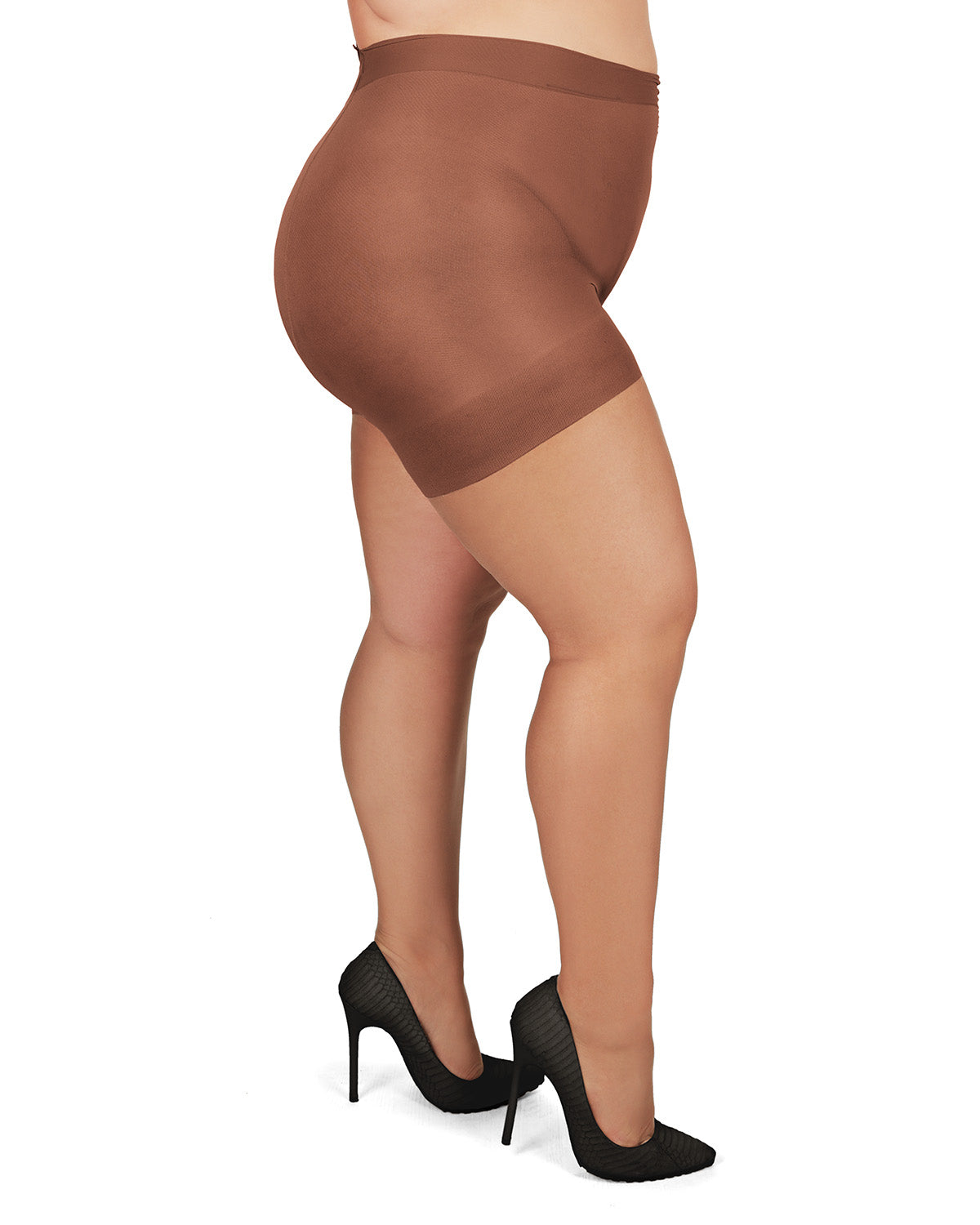 Plus Size Curvy Ultra Sheer Control Top Pantyhose : Color: French Coffee