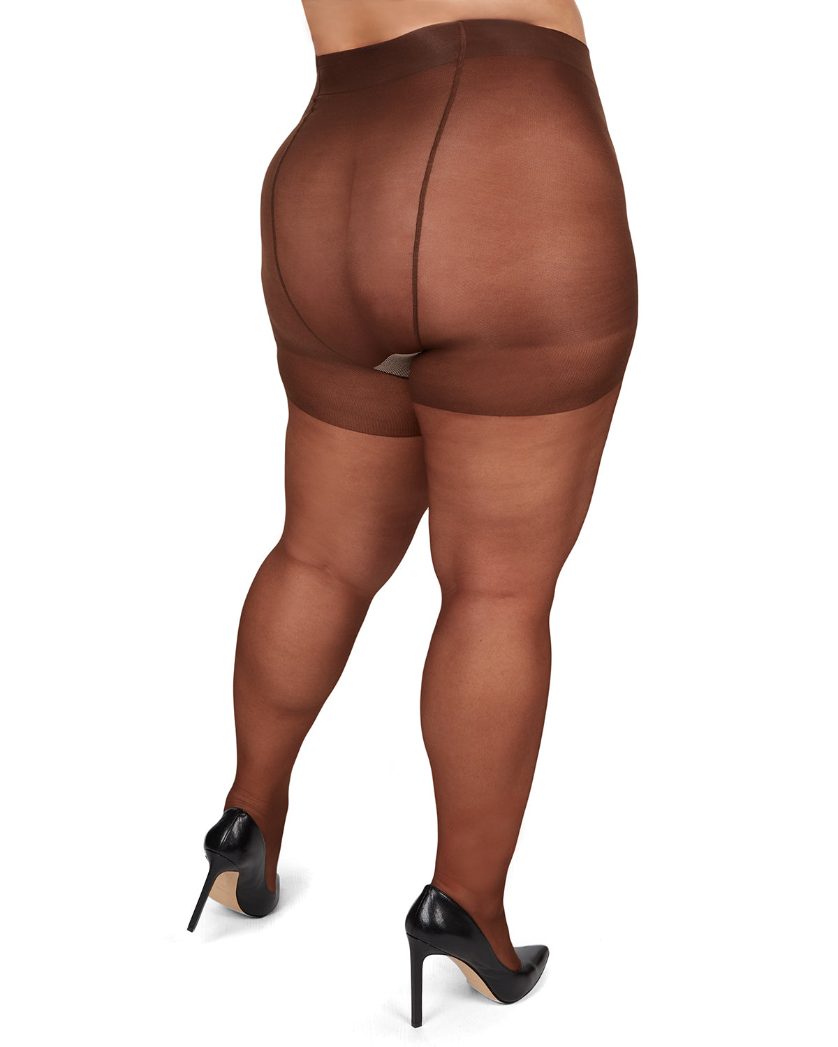 Plus Size Curvy Silky Sheer Control Top Pantyhose : Color: French Coffee