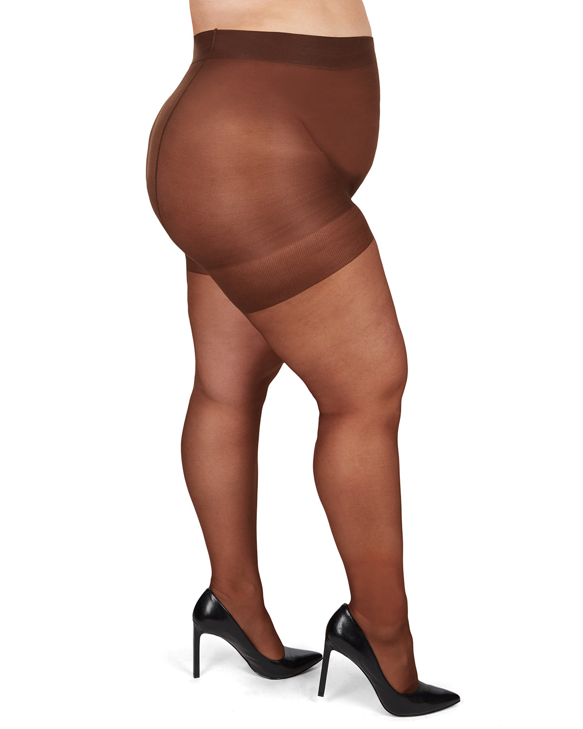 Plus Size Curvy Silky Sheer Control Top Pantyhose : Color: French Coffee