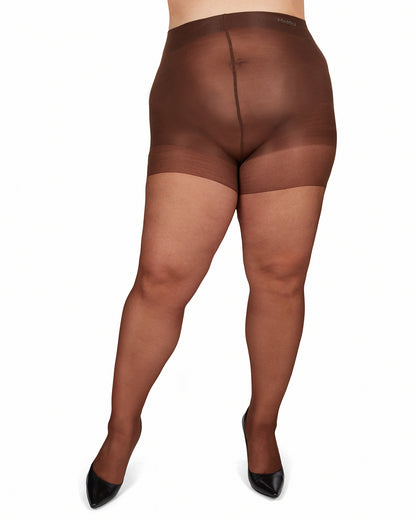 Plus Size Curvy Silky Sheer Control Top Pantyhose : Color: French Coffee