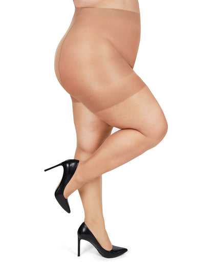 Plus Size Curvy Silky Sheer Control Top Pantyhose : Color: Honey