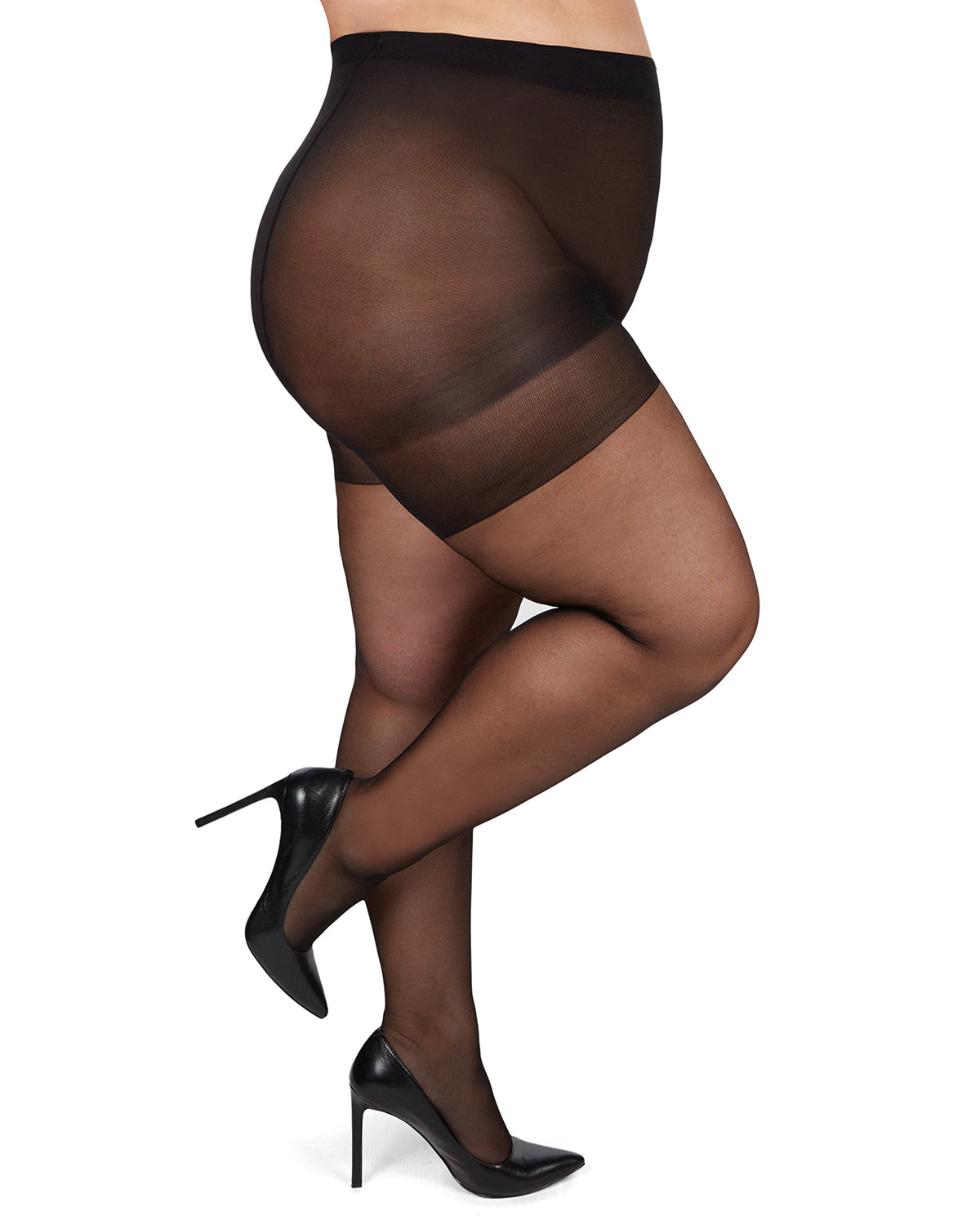Plus Size Curvy Silky Sheer Control Top Pantyhose : Color: Jet Black