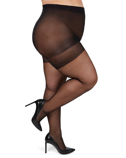 Plus Size Curvy Silky Sheer Control Top Pantyhose : Color: Jet Black