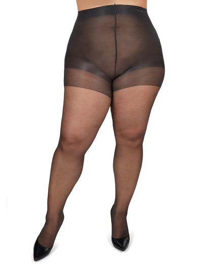Plus Size Curvy Silky Sheer Control Top Pantyhose : Color: Off Black