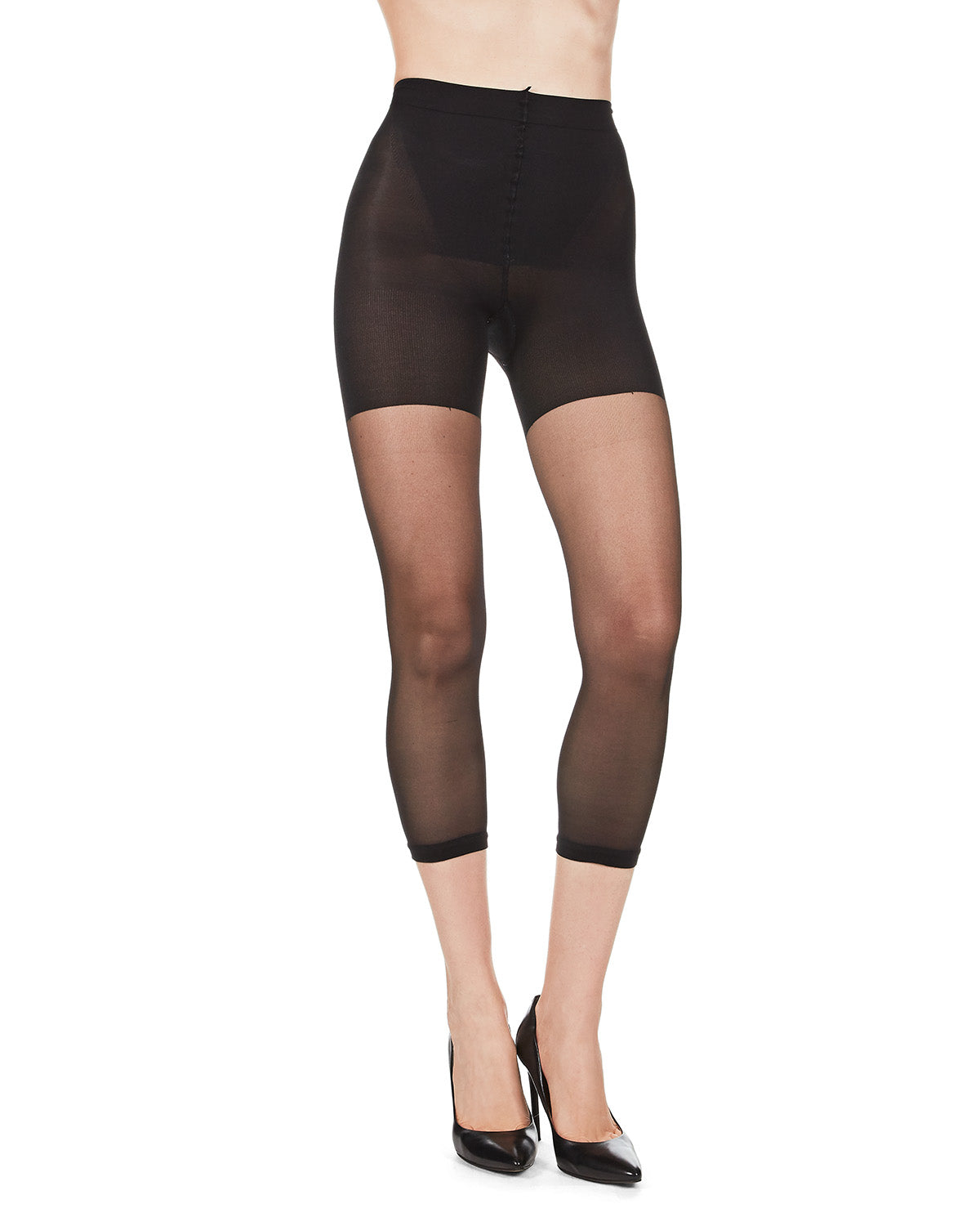 Sheer Footless Capri Shaper Tights : Color: Black