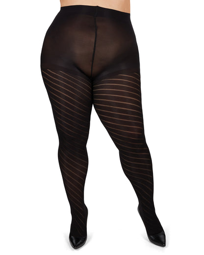 Spiral Opaque Plus Size Curvy Control Top Tights : Color: Black