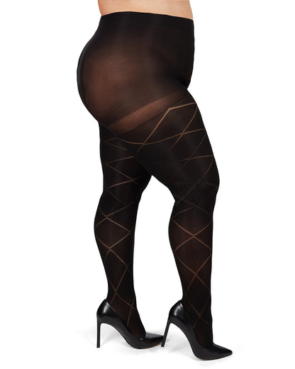 Diamond Opaque Plus Size Curvy Control Top Tights : Color: Black