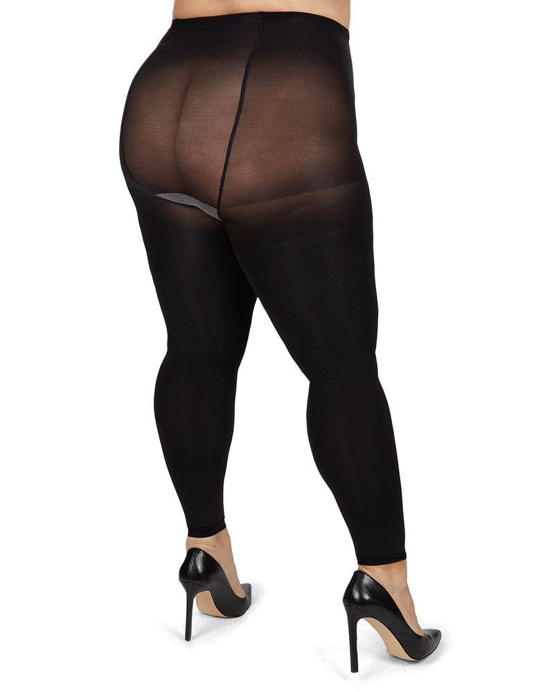 MOOCHI 2 Pairs Women's Plus Size Opaque Tights Black Large/Queen