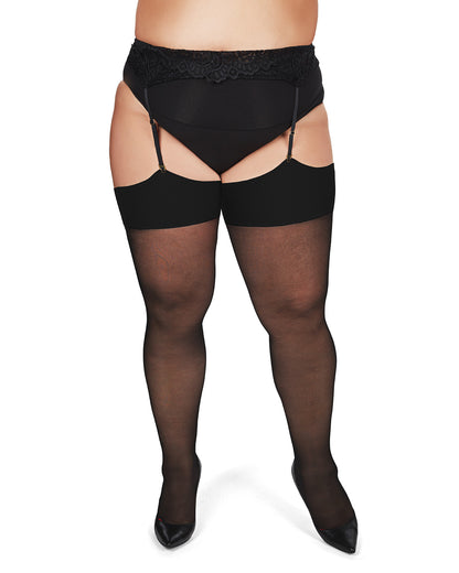 Women's Back Seam/Cuban Heel Plus Size Curvy Thigh High Stocking : Color: Black-Black