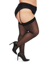 Women's Back Seam/Cuban Heel Plus Size Curvy Thigh High Stocking : Color: Black-Black