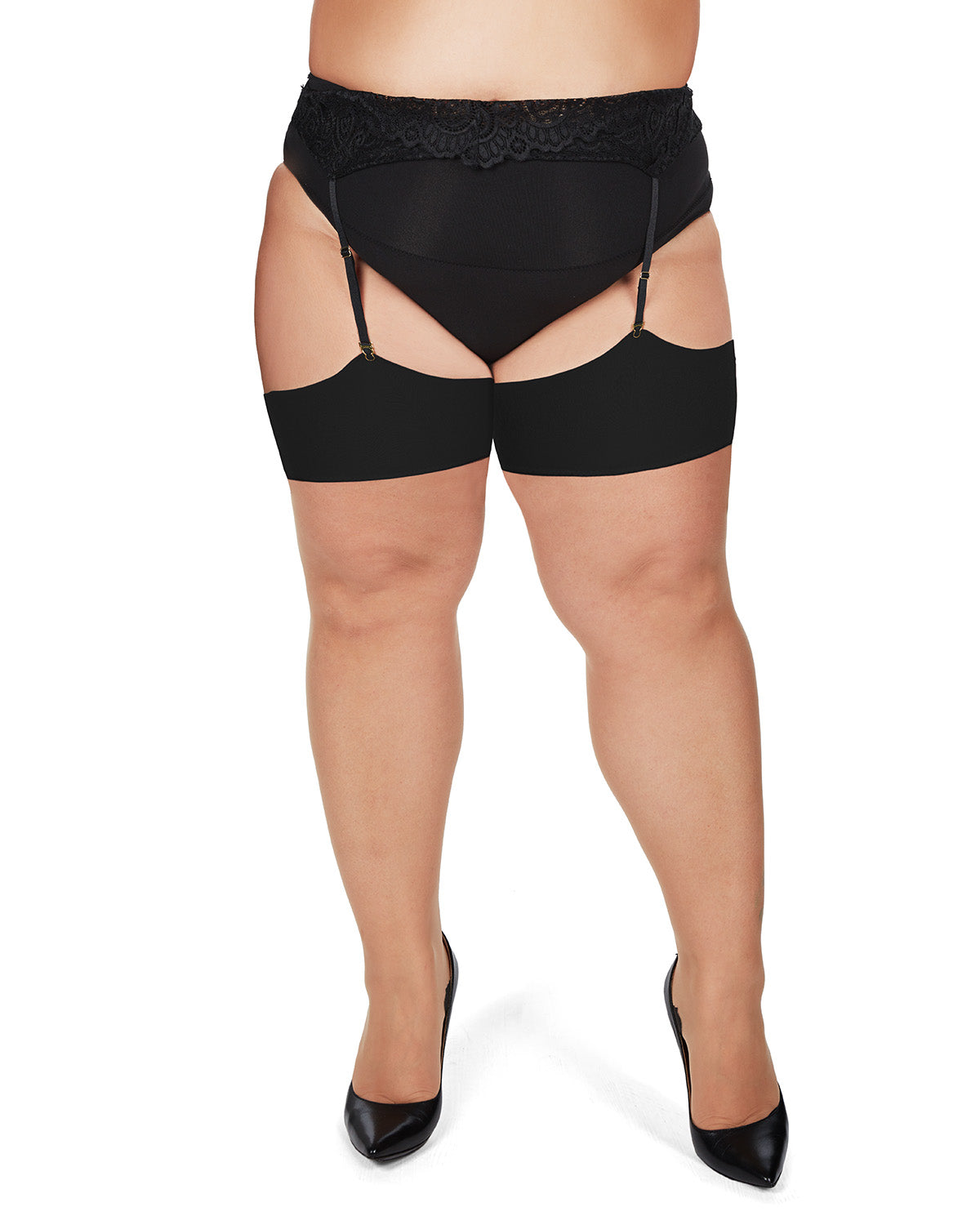 Women's Back Seam/Cuban Heel Plus Size Curvy Thigh High Stocking : Color: Black-Red