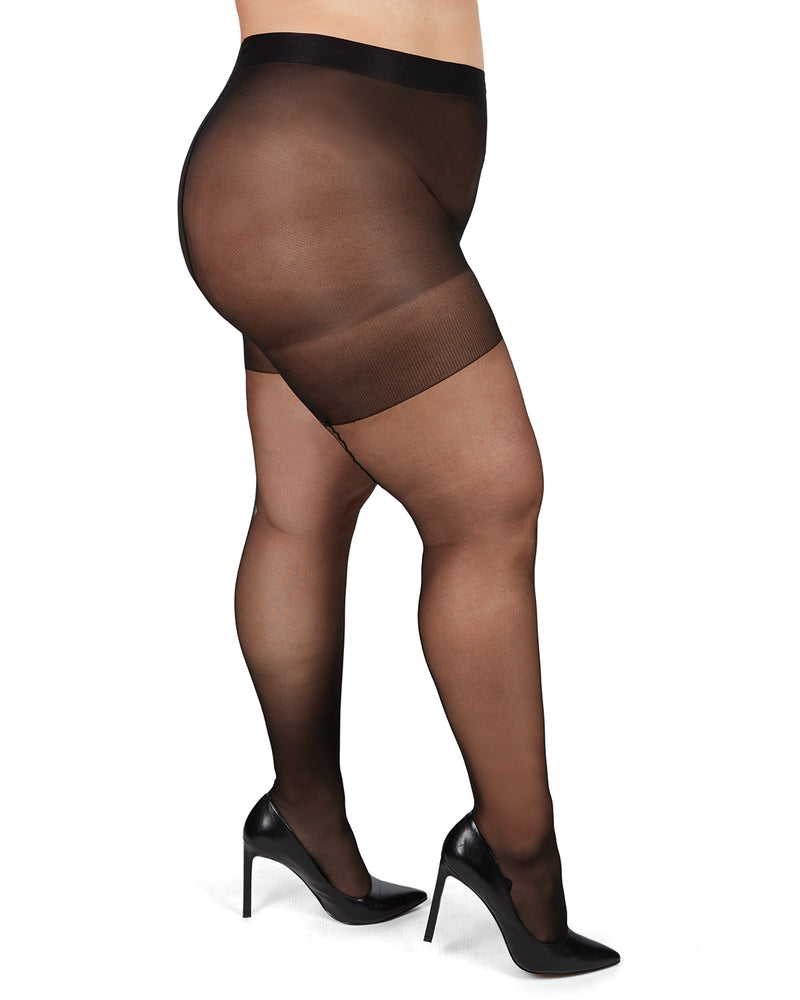 MeMoi Back Seam/Cuban Heel Plus Size Curvy Control Top Pantyhose