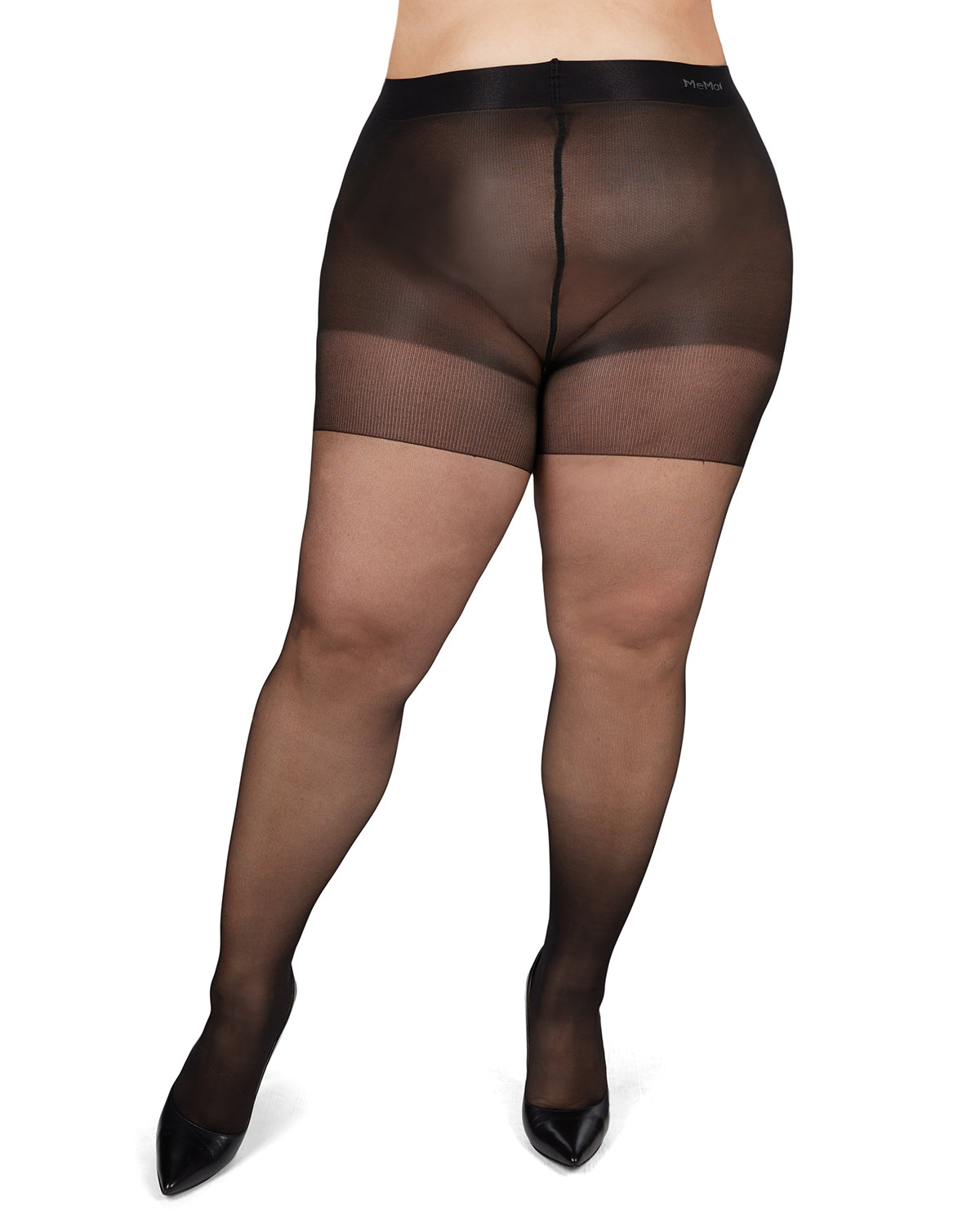 Women's Back Seam/Cuban Heel Plus Size Curvy Control Top Pantyhose : Color: Black-Red