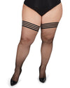 Plus Size Curvy Backseam Fishnet Thigh High Stocking : Color: Black-Black