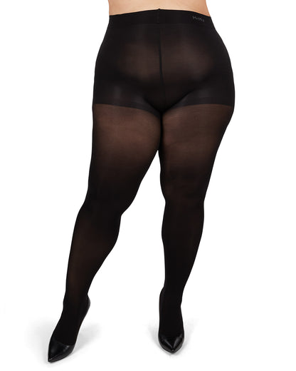 Microfiber Opaque Plus Size Curvy Control Top Tights : Color: Black