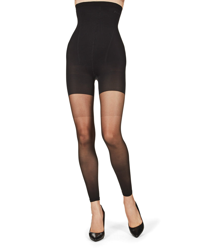 Plus Size Black High Waisted Shaping Footless Tights