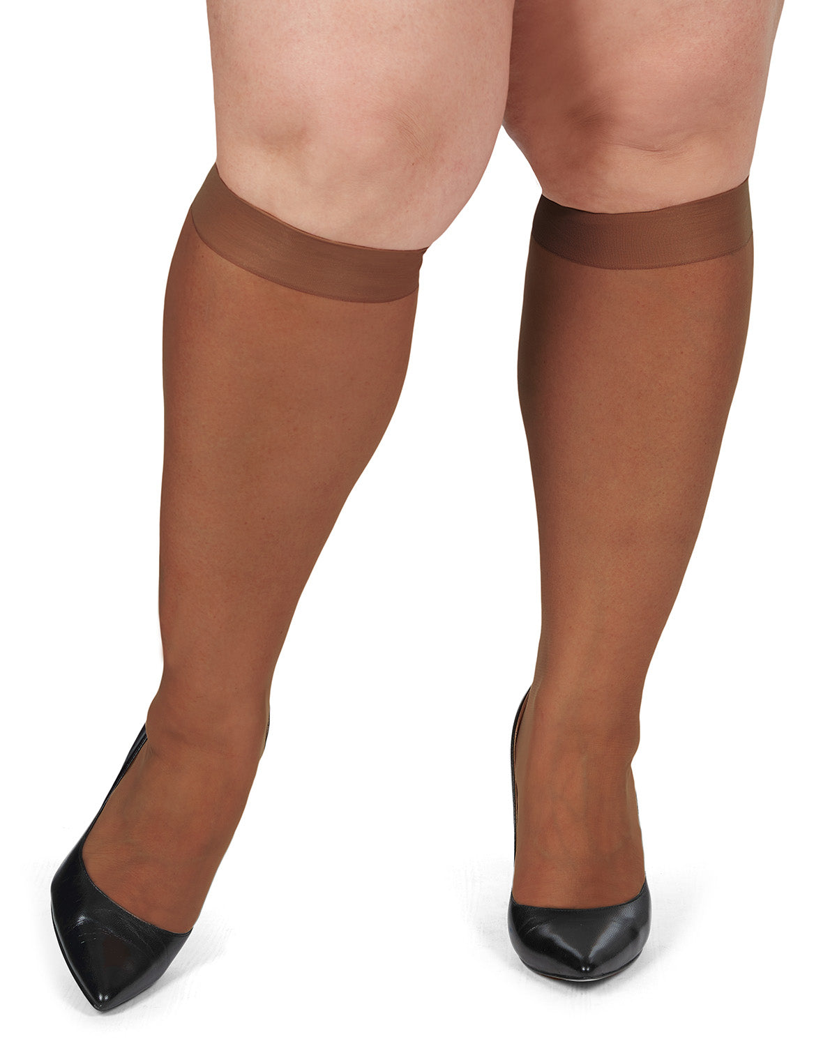 Women's 2 Pair Pack Ultra Sheer Plus Curvy Knee Highs : Color: French Coffee