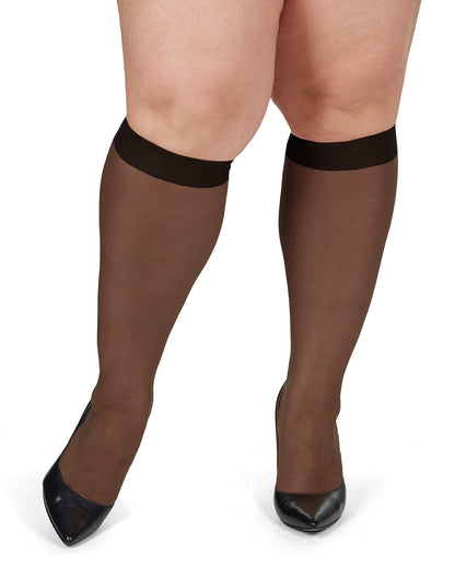 Women's 2 Pair Pack Ultra Sheer Plus Curvy Knee Highs : Color: Jet Black