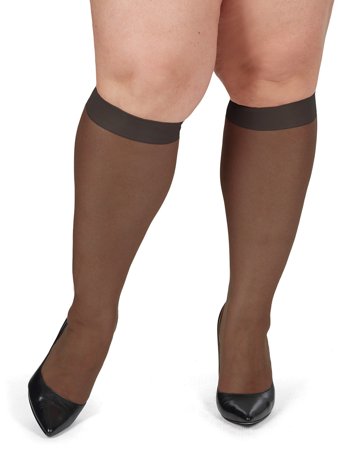 Women's 2 Pair Pack Ultra Sheer Plus Curvy Knee Highs : Color: Off Black