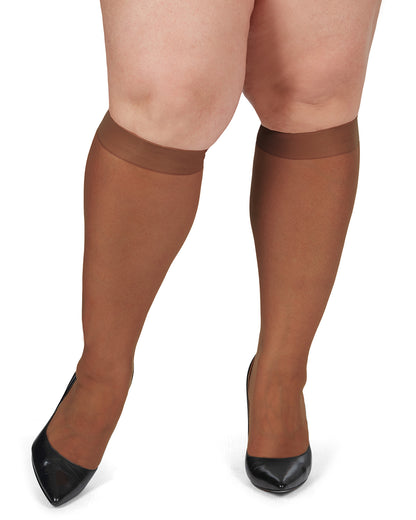 Women's 2 Pair Pack Energizing Curvy Knee Highs : Color: French Coffee