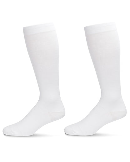 2 Pair Solid Cotton Blend Graduated Compression Socks : Color: White-White