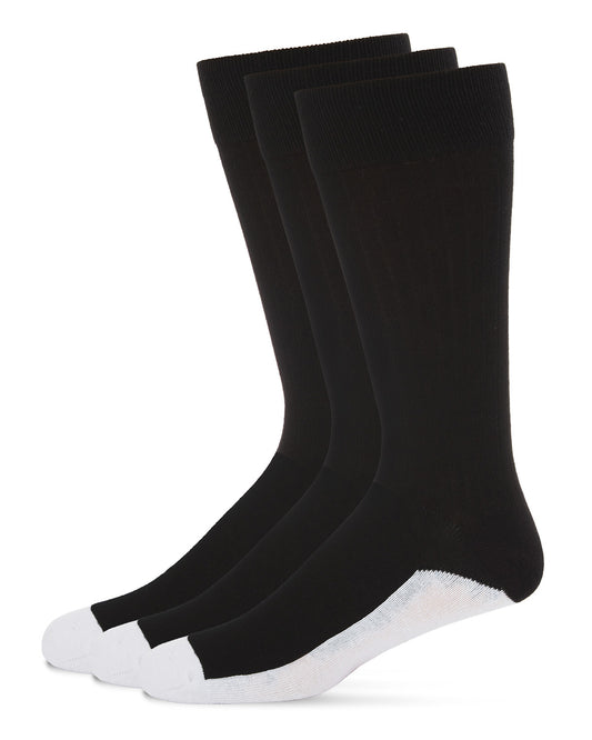 Men's White Sole Cotton Blend Sock 3 Pack : Color: Black