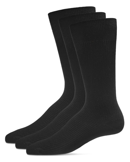 Men's 3 Pair Pack Pin Ribbed Cotton Blend Crew Socks : Color: Black