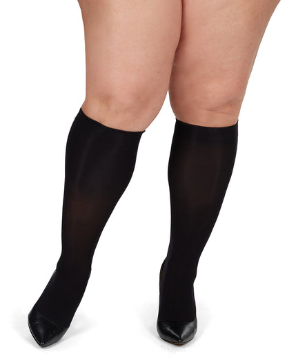Women's 2 Pair Pack Microfiber Opaque Curvy Knee Highs : Color: Black