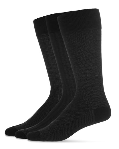 Men's 3 Pair Pack Assorted Mercerized Cotton Blend Crew Socks : Color: Black