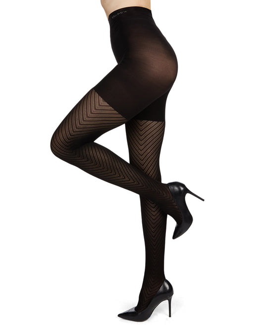 Classic Chevron Semi-Opaque Shaper Tights : Color: Black