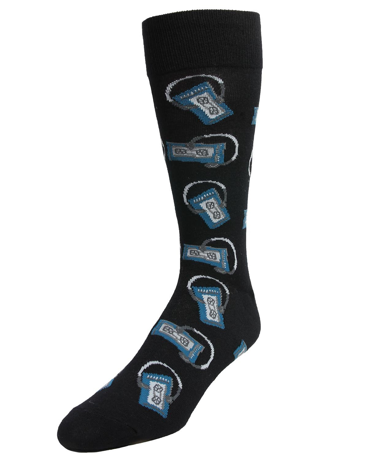 Slick Beats Cassette Player Men's Bamboo Blend Crew Socks : Color: Black