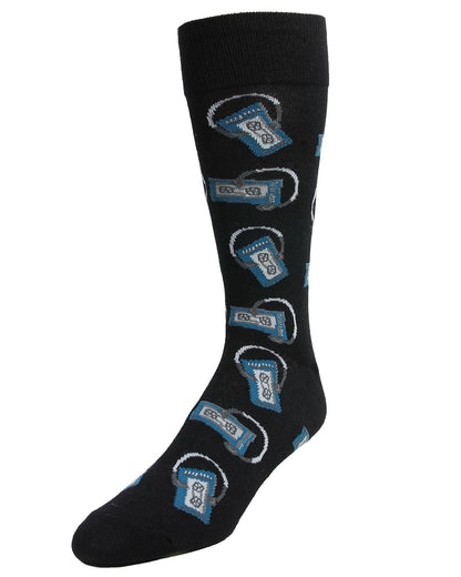 Slick Beats Cassette Player Men's Bamboo Blend Crew Socks : Color: Black