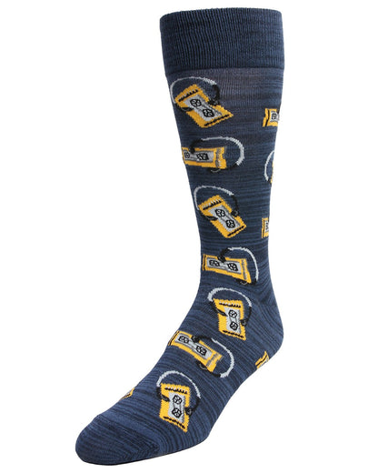 Slick Beats Cassette Player Men's Bamboo Blend Crew Socks : Color: Navy Blazer