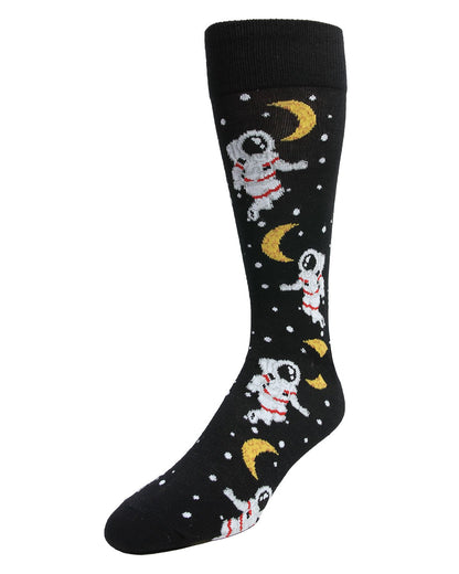Stellar Moonwalk Astronaut Men's Bamboo Blend Crew Socks : Color: Black