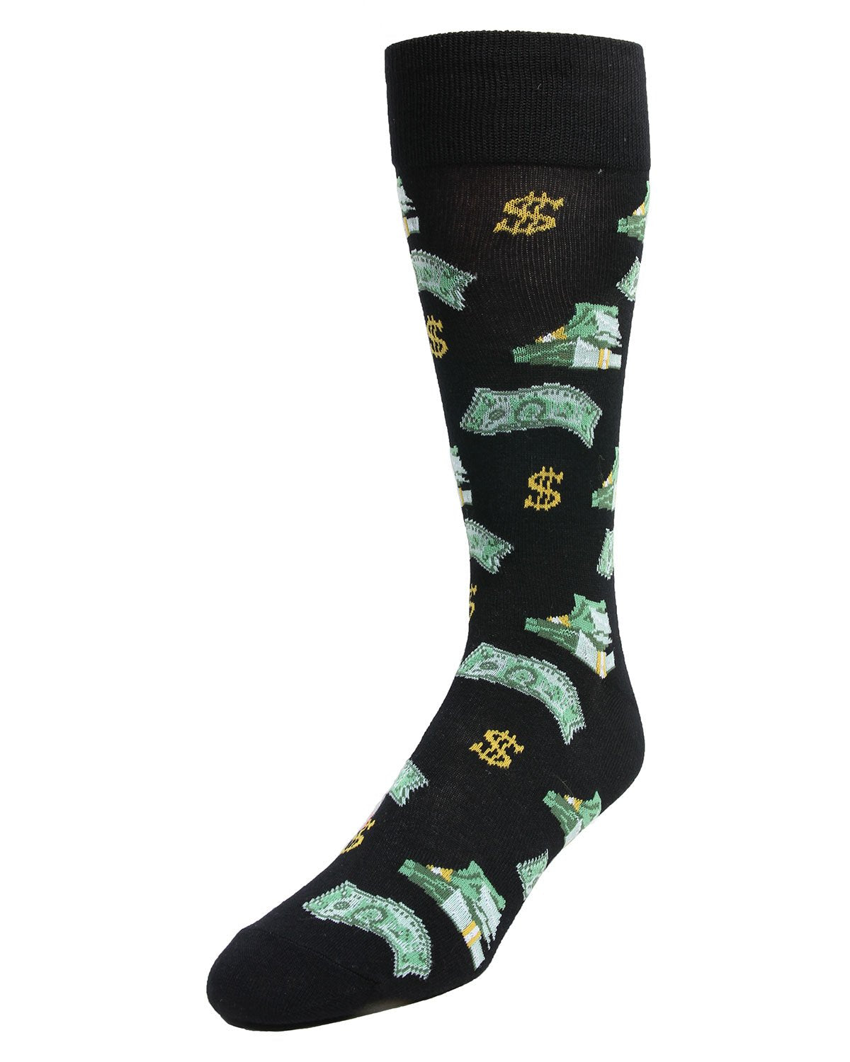 Money Bags Cash Print Bamboo Blend Men's Crew Socks : Color: Black