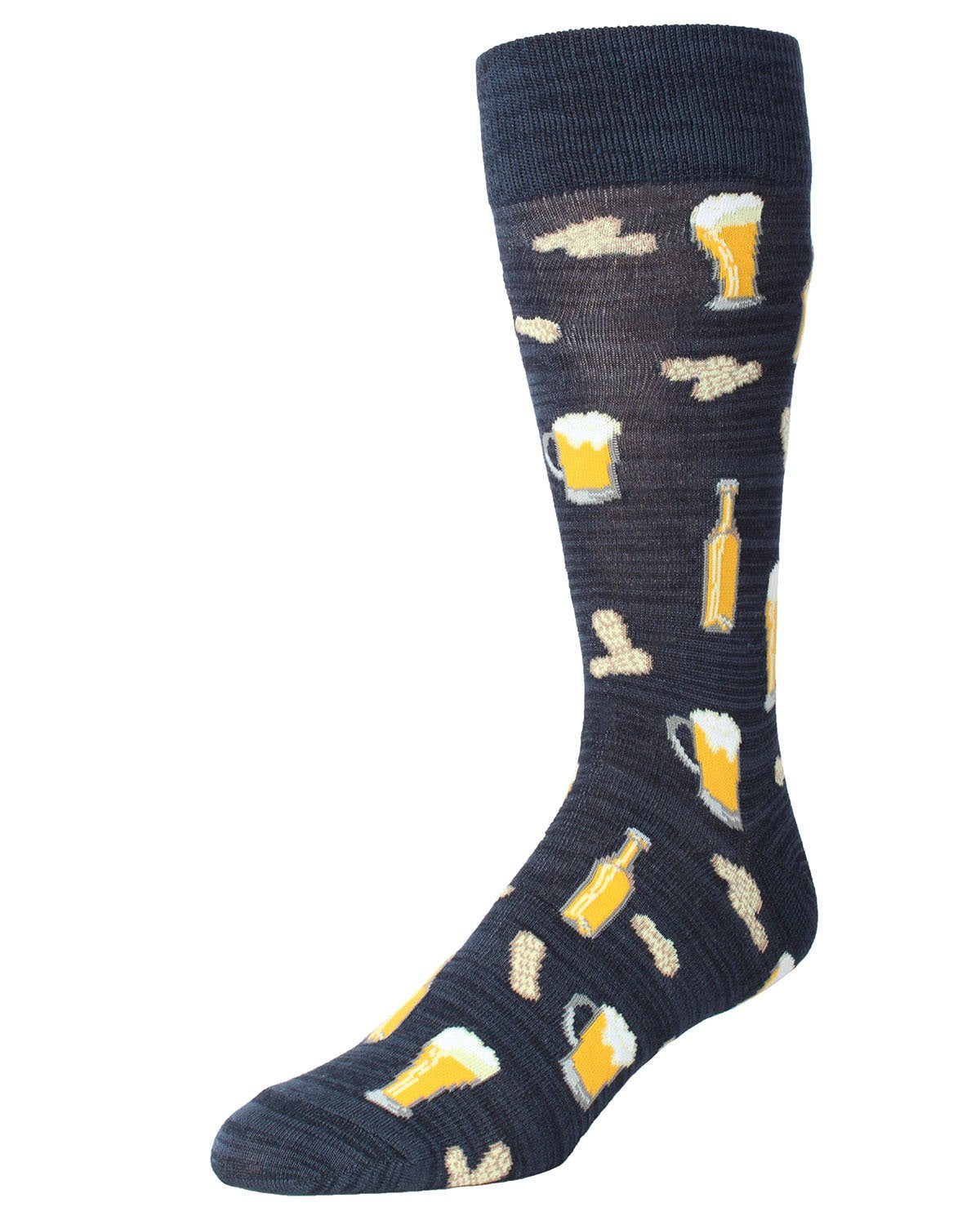 Happy Hour Beer and Peanuts Bamboo Blend Men's Crew Socks : Color: Navy Blazer