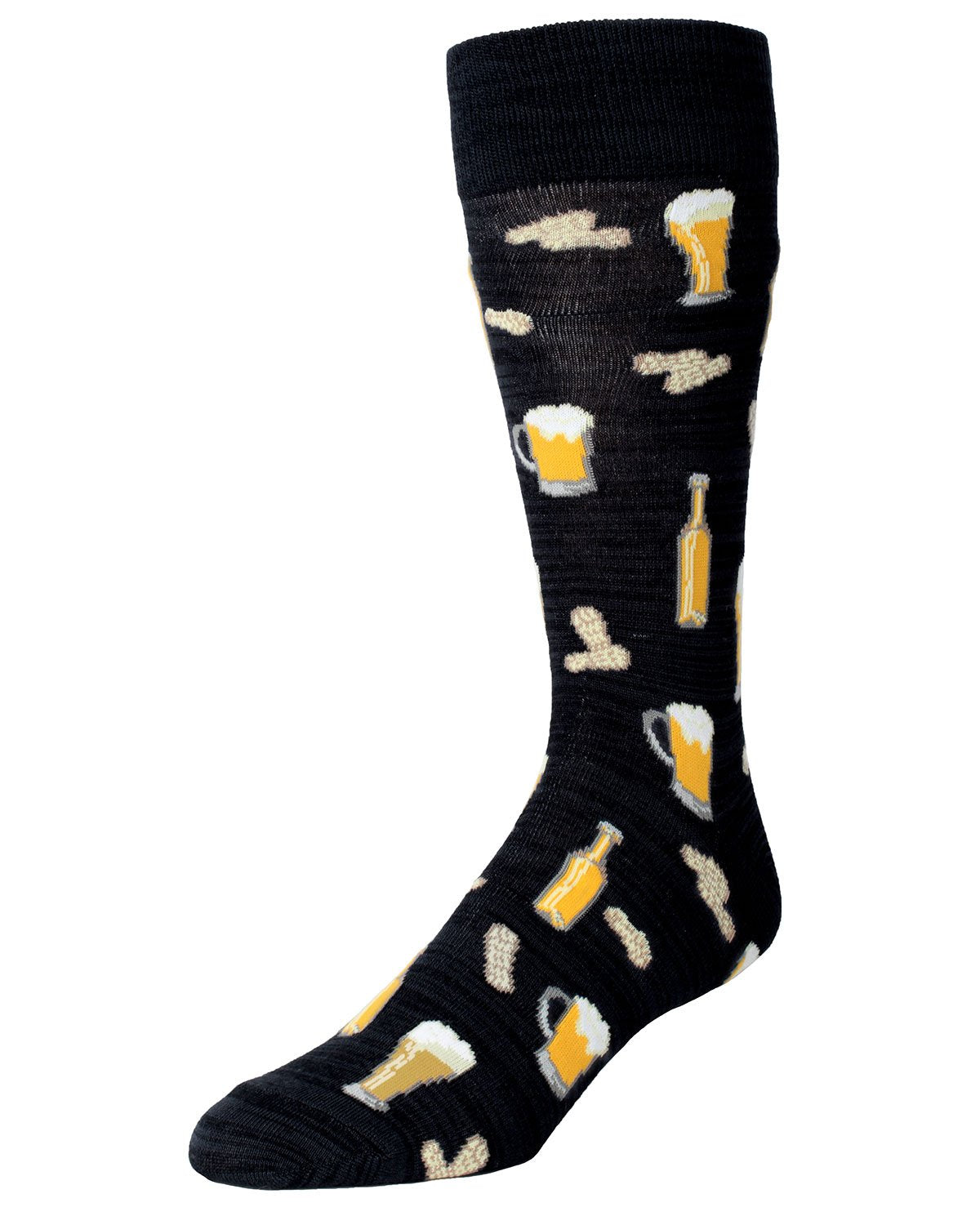 Happy Hour Beer and Peanuts Bamboo Blend Men's Crew Socks : Color: Black