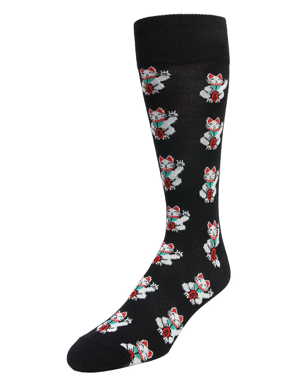 Lucky Cat Maneki-Neko Men's Bamboo Blend Crew Socks : Color: Black
