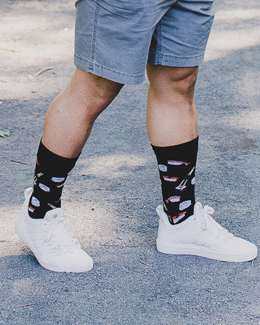 Bento Bamboo Blend Assorted Sushi Men's Crew Socks : Color: Black