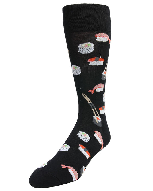 Bento Bamboo Blend Assorted Sushi Men's Crew Socks : Color: Black