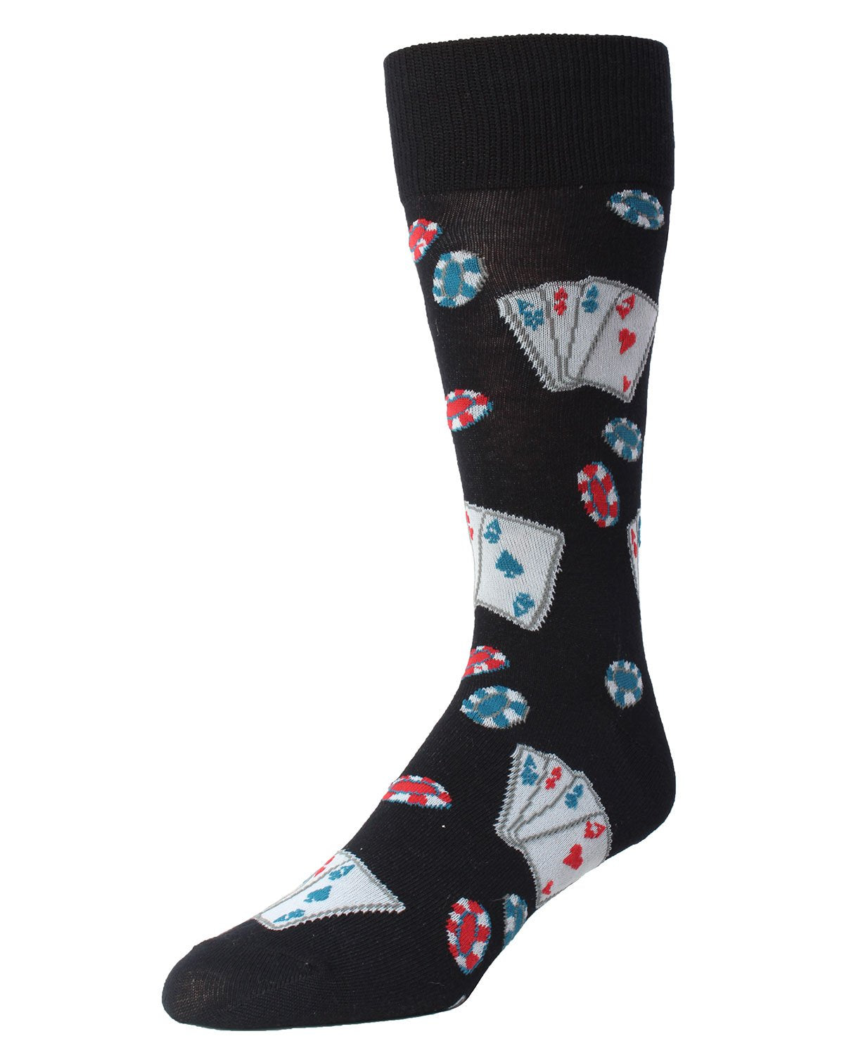 Poker Face Playing Card Bamboo Blend Men's Crew Socks : Color: Black