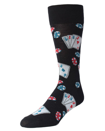Poker Face Playing Card Bamboo Blend Men's Crew Socks : Color: Black