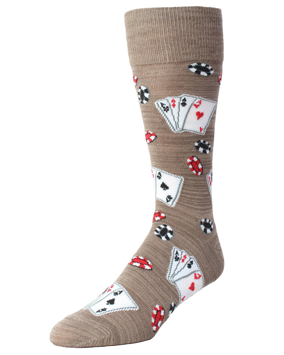 Poker Face Playing Card Bamboo Blend Men's Crew Socks : Color: Crockery