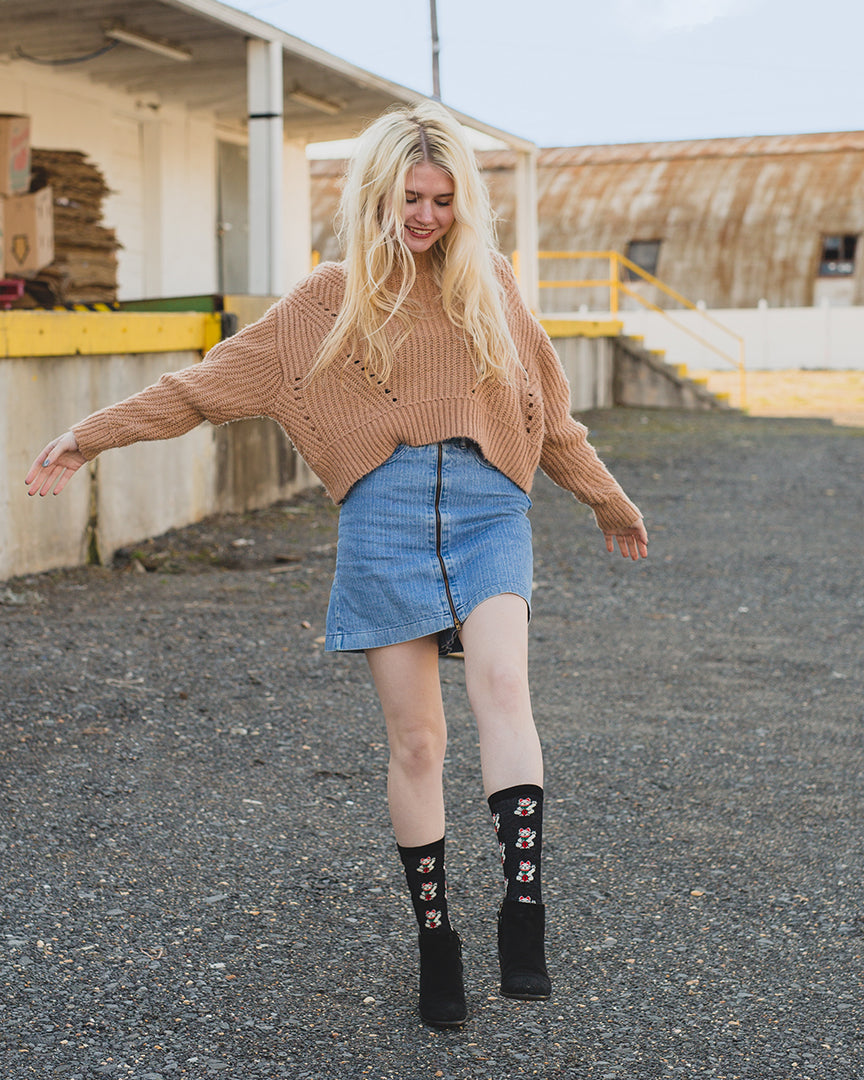 Maneki-Neko Bamboo Blend Crew Socks : Color: Black