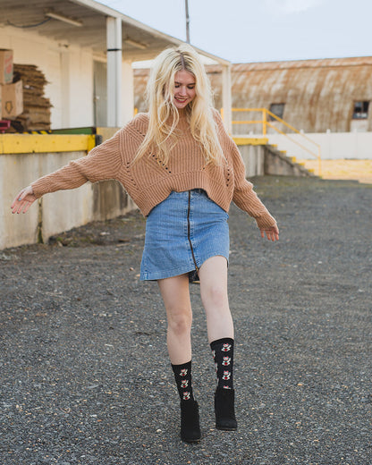 Maneki-Neko Bamboo Blend Crew Socks : Color: Black