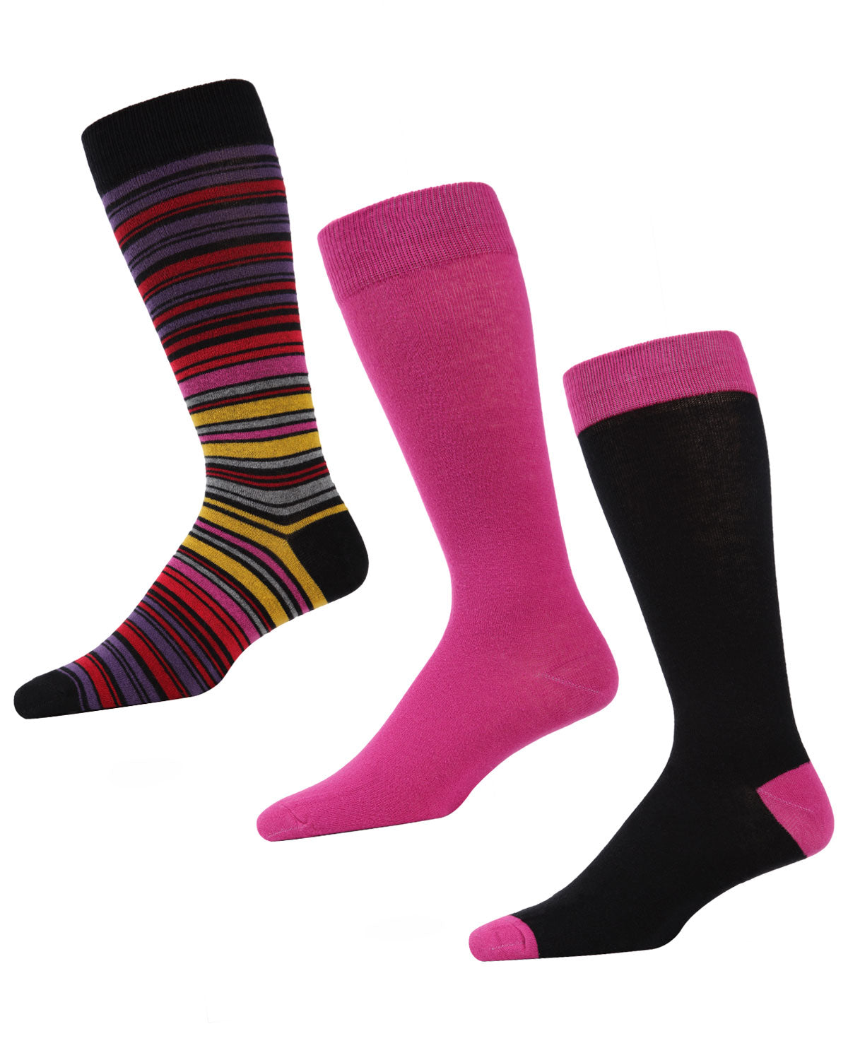 Striptrast Cotton Blend Crew Sock 3 Pack : Color: Black/Fushia