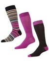Striptrast Cotton Blend Crew Sock 3 Pack : Color: Black/Fushia